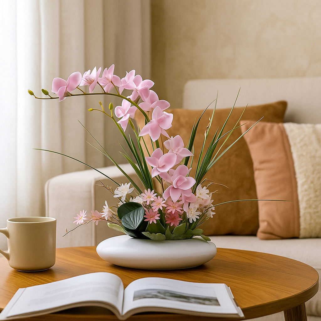OrchidElegance - Kunstig orkidearrangement i en moderne vase