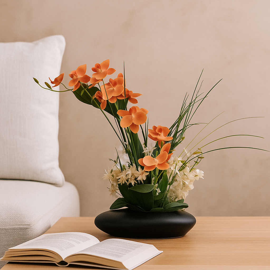 OrchidElegance - Kunstig orkidearrangement i en moderne vase