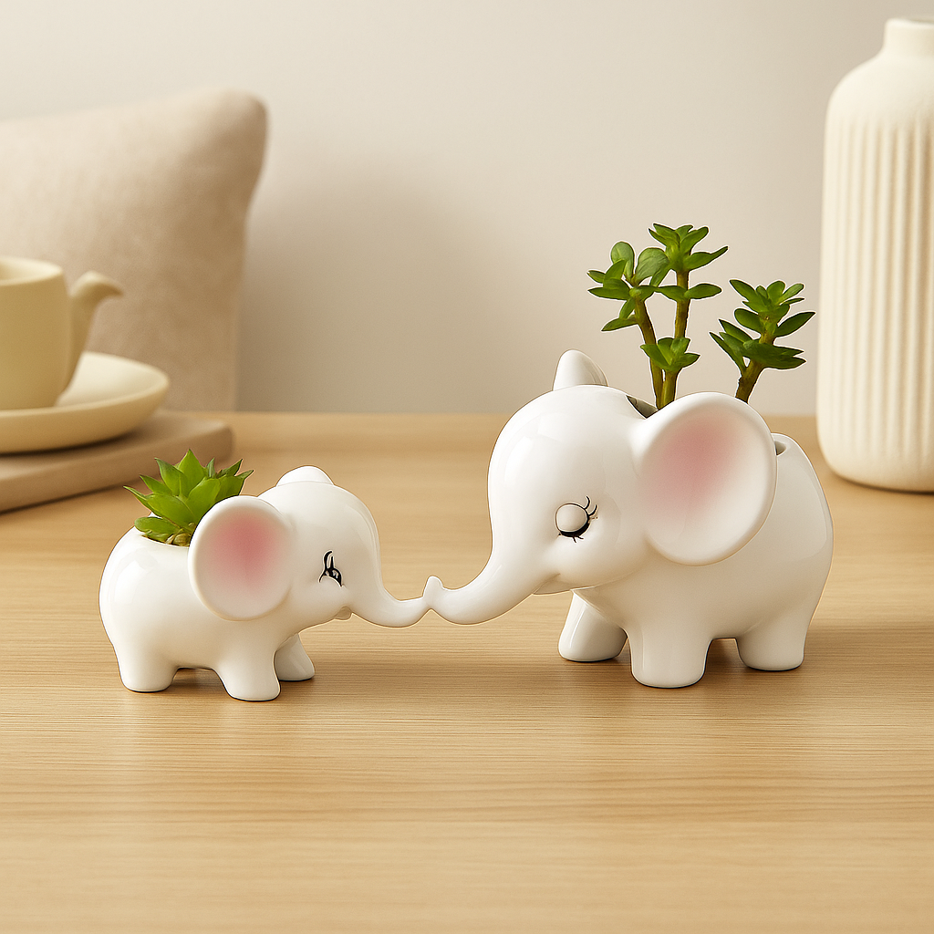 ElephantElegance - Dekorativ skulpturert blomsterpotte