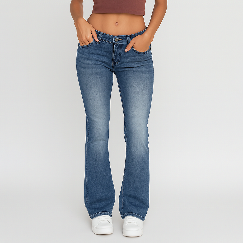 Eve – Vaskede, flare jeans til dame – Avslappet passform med lommer