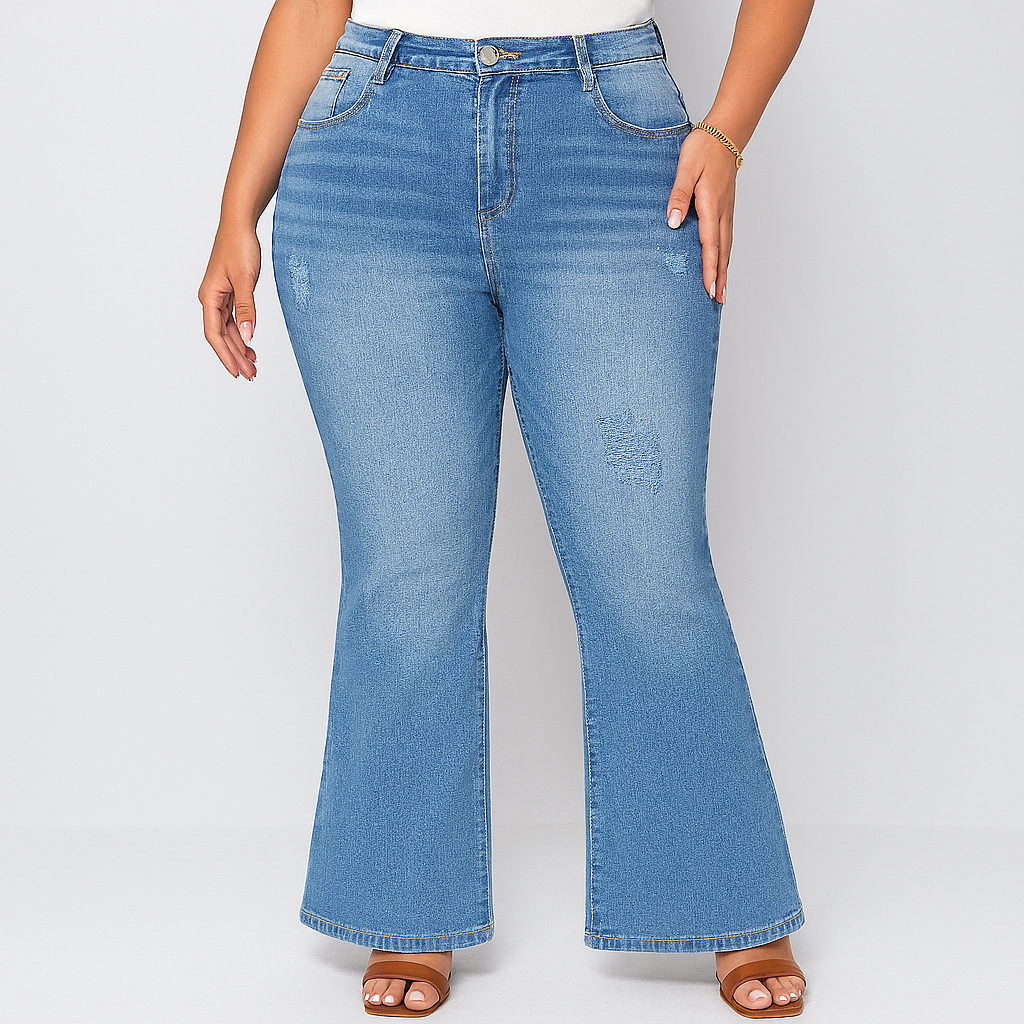 Marie – Damejeans med høy midje og utsving – Klassisk passform i stretchdenim