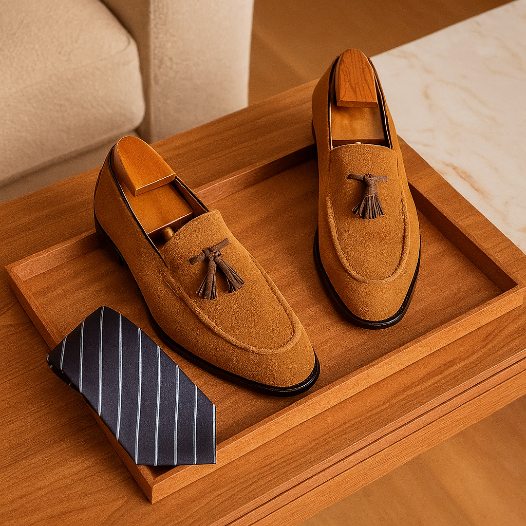 London-loafers i semsket skinn – fleksible og stilige herresko