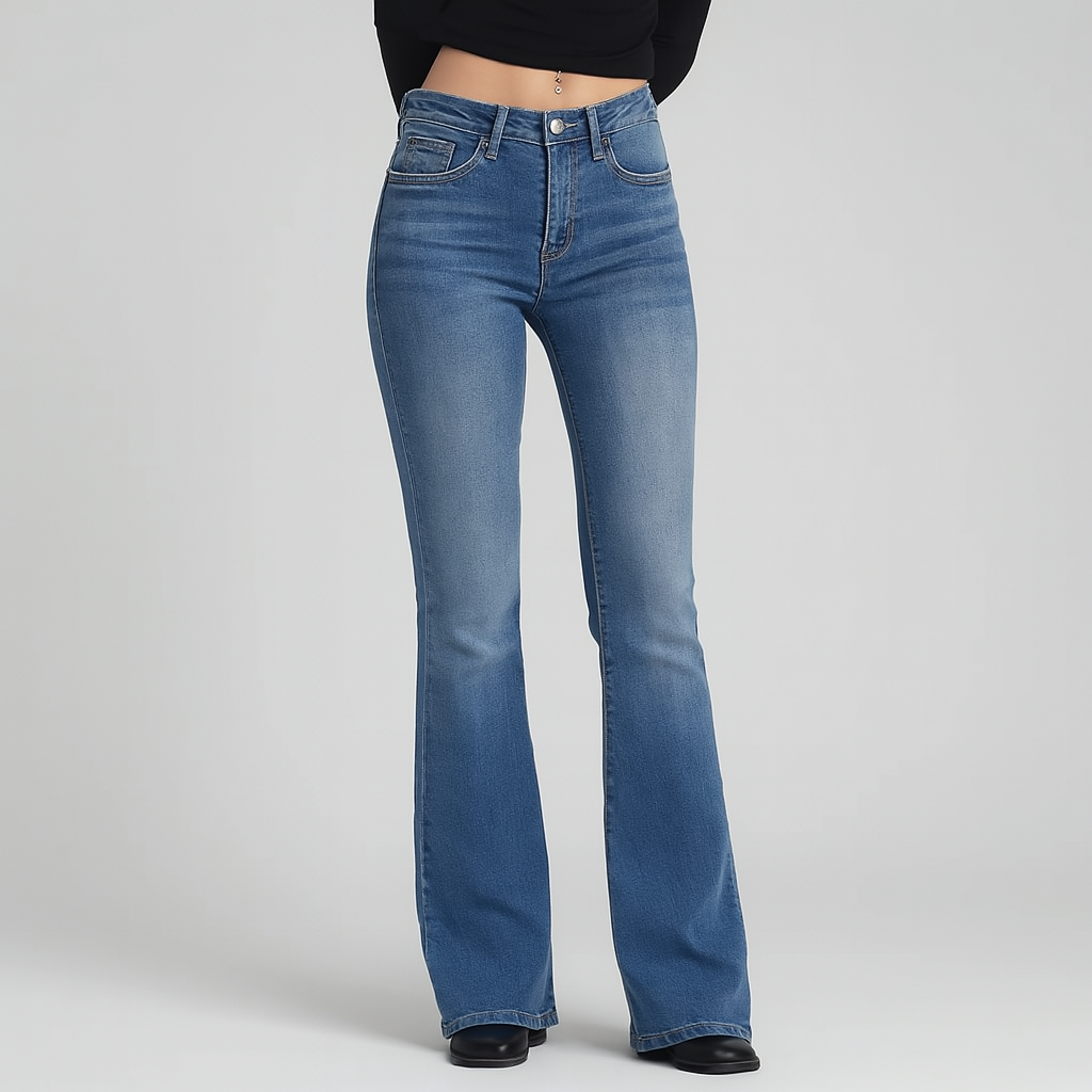 Sarah – Damejeans med høy midje og utsving i stretchdenim i vintage-stil
