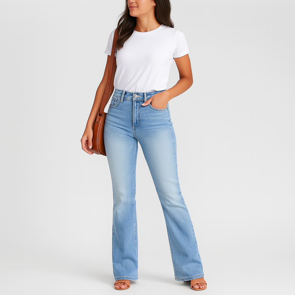 Jane – Stretch Jeans med vide slenger til dame – Komfortabel passform i denim