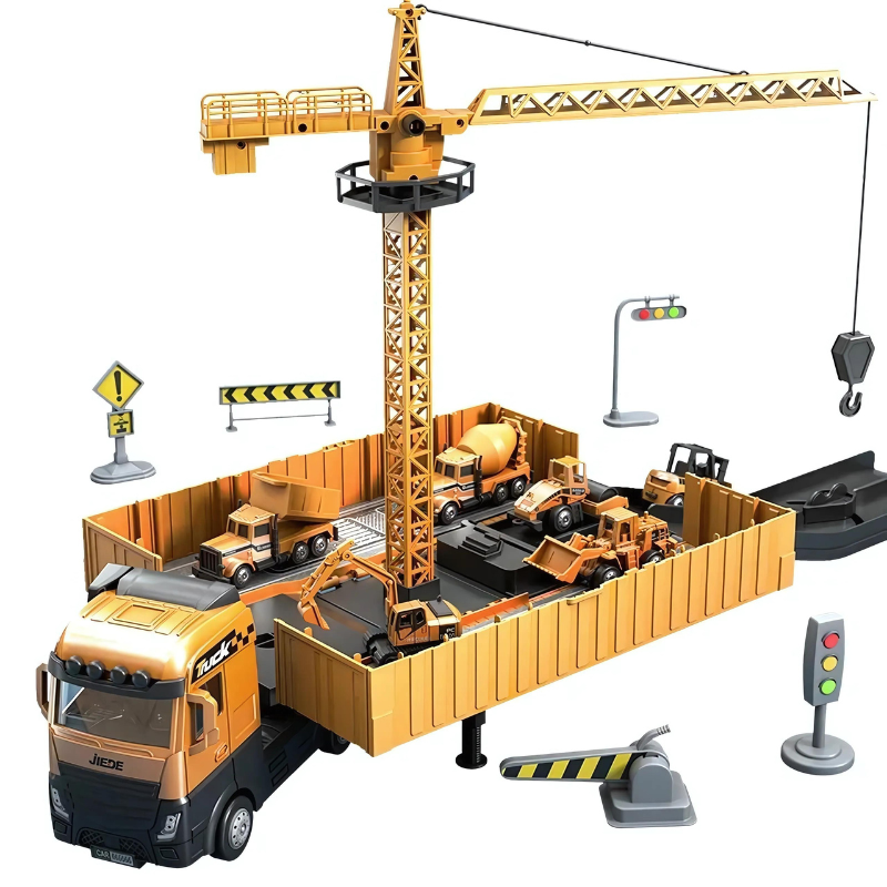 Truckzilla - 2-i-1 byggebilleke - Transformerbar lastebil med lys og lyder + minibiler