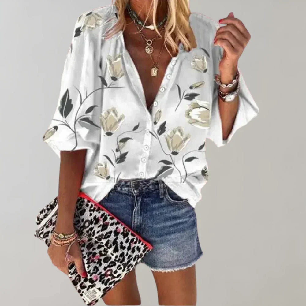 Selma Bluse med blomstertrykk