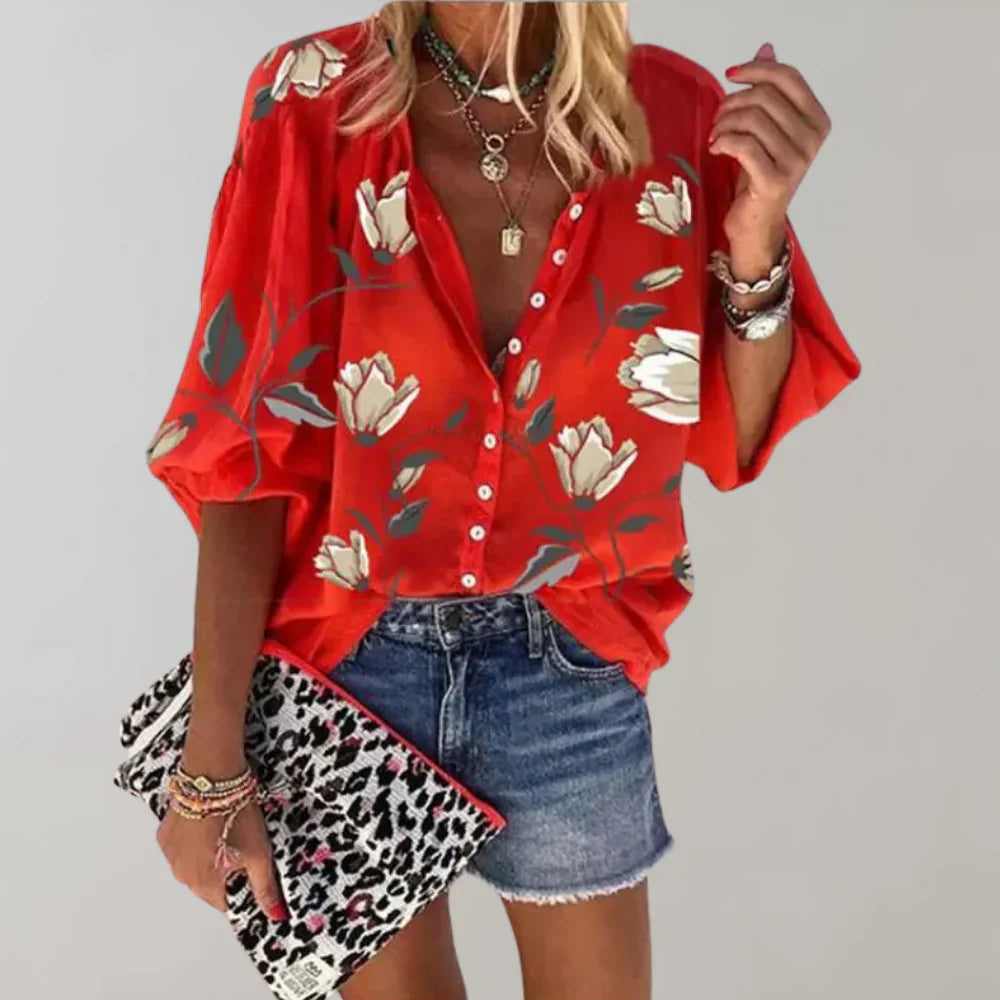 Selma Bluse med blomstertrykk
