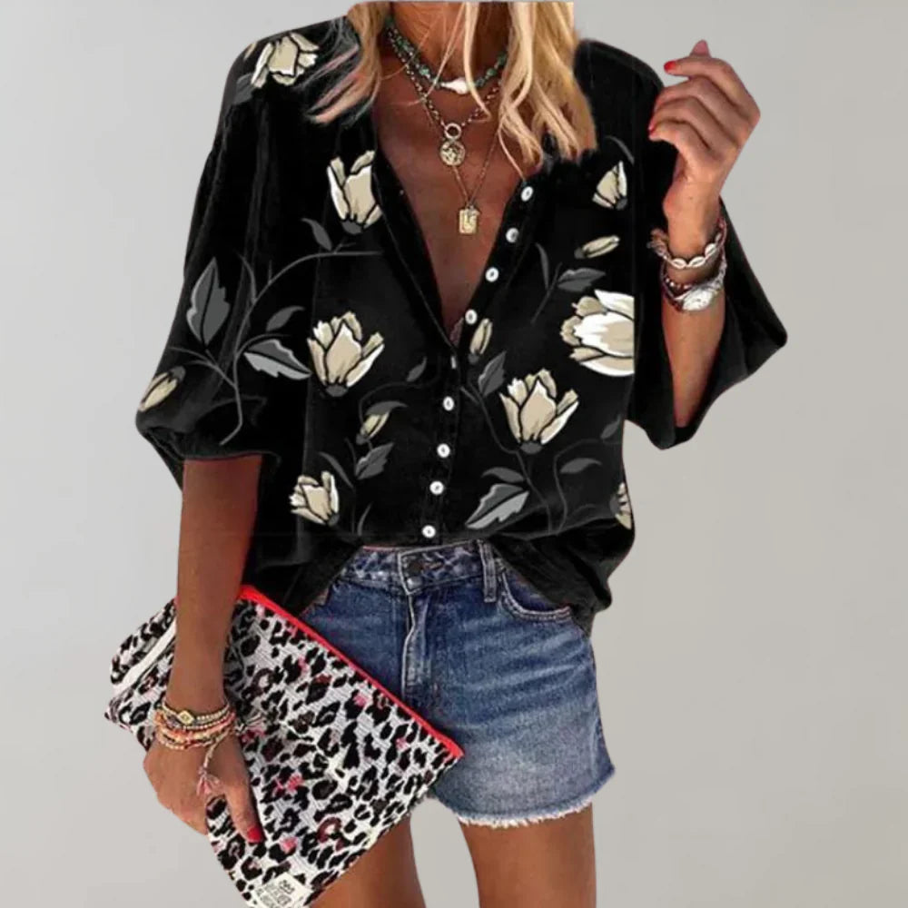 Selma Bluse med blomstertrykk
