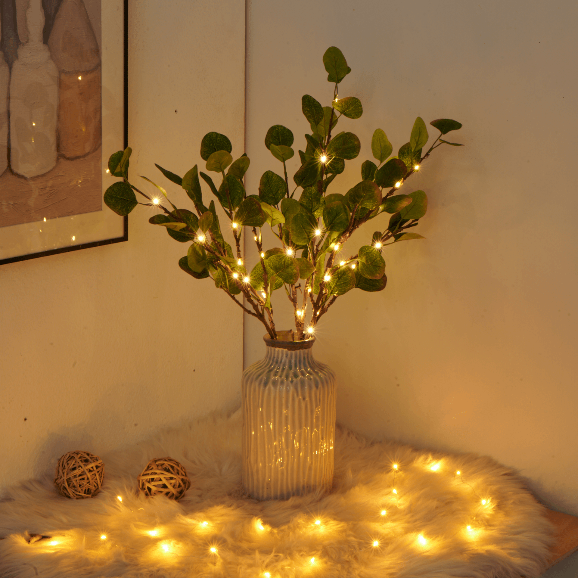 LumiFlor - LED blomsterkrans med realistiske blader og batteridrevne lys