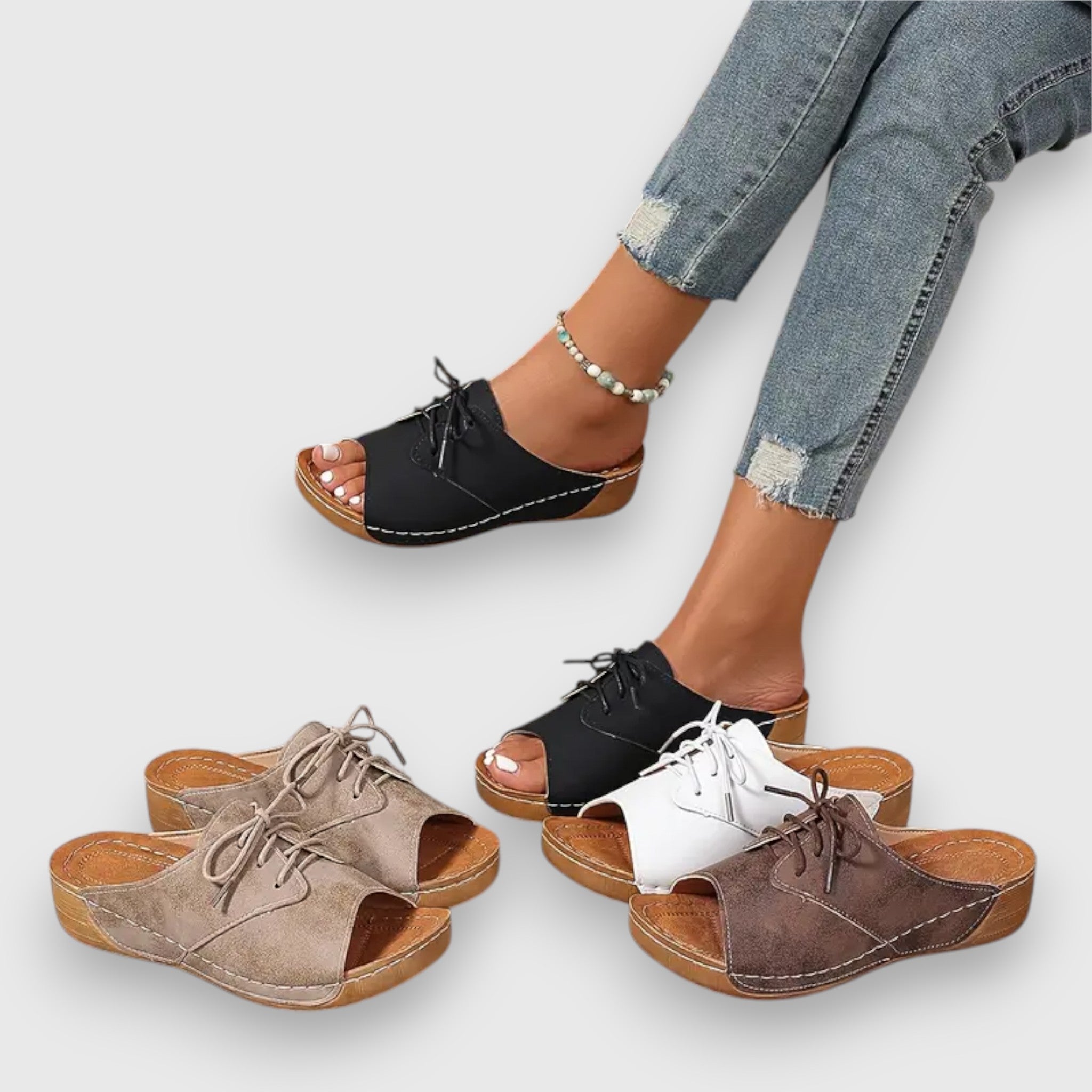 Marina - Elegante sandaler med peep-toe og snøring