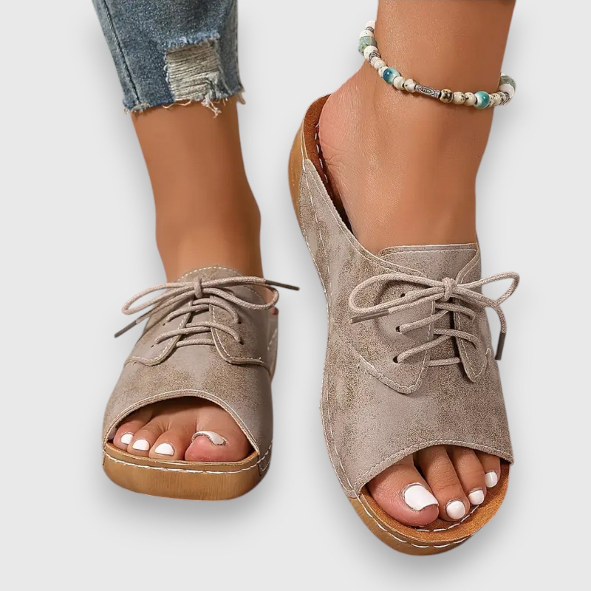 Marina - Elegante sandaler med peep-toe og snøring