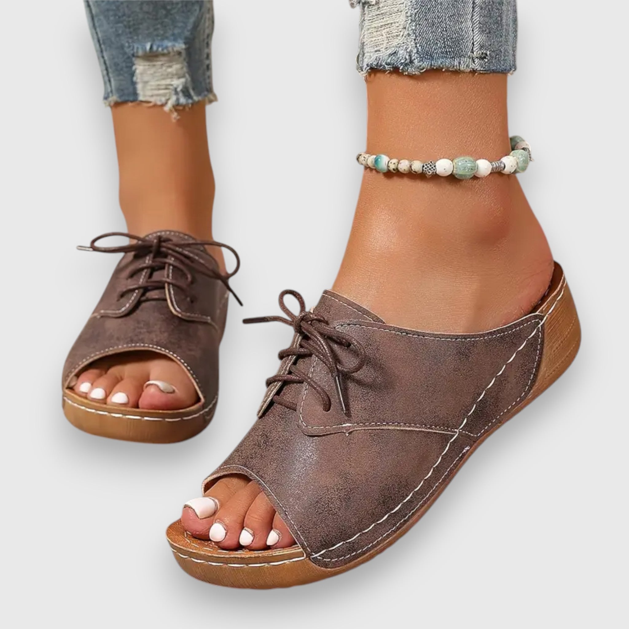 Marina - Elegante sandaler med peep-toe og snøring