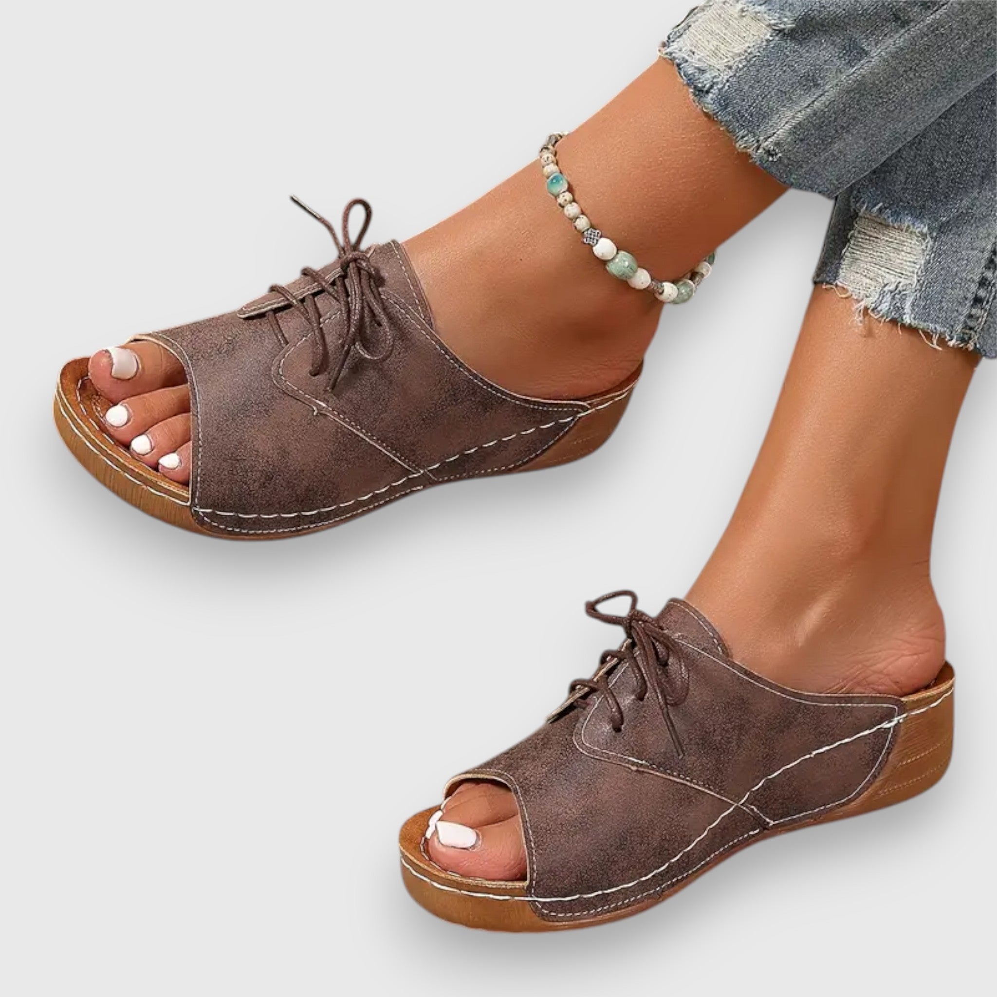 Marina - Elegante sandaler med peep-toe og snøring