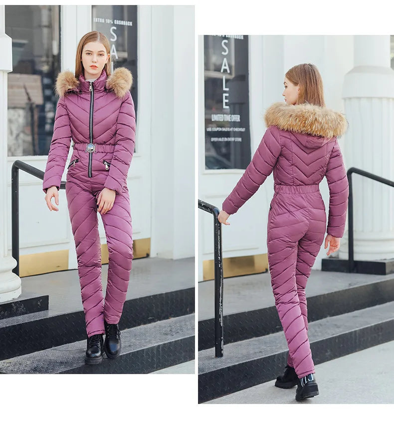 Evelina - Chic jumpsuit med belte og pelskantet hette