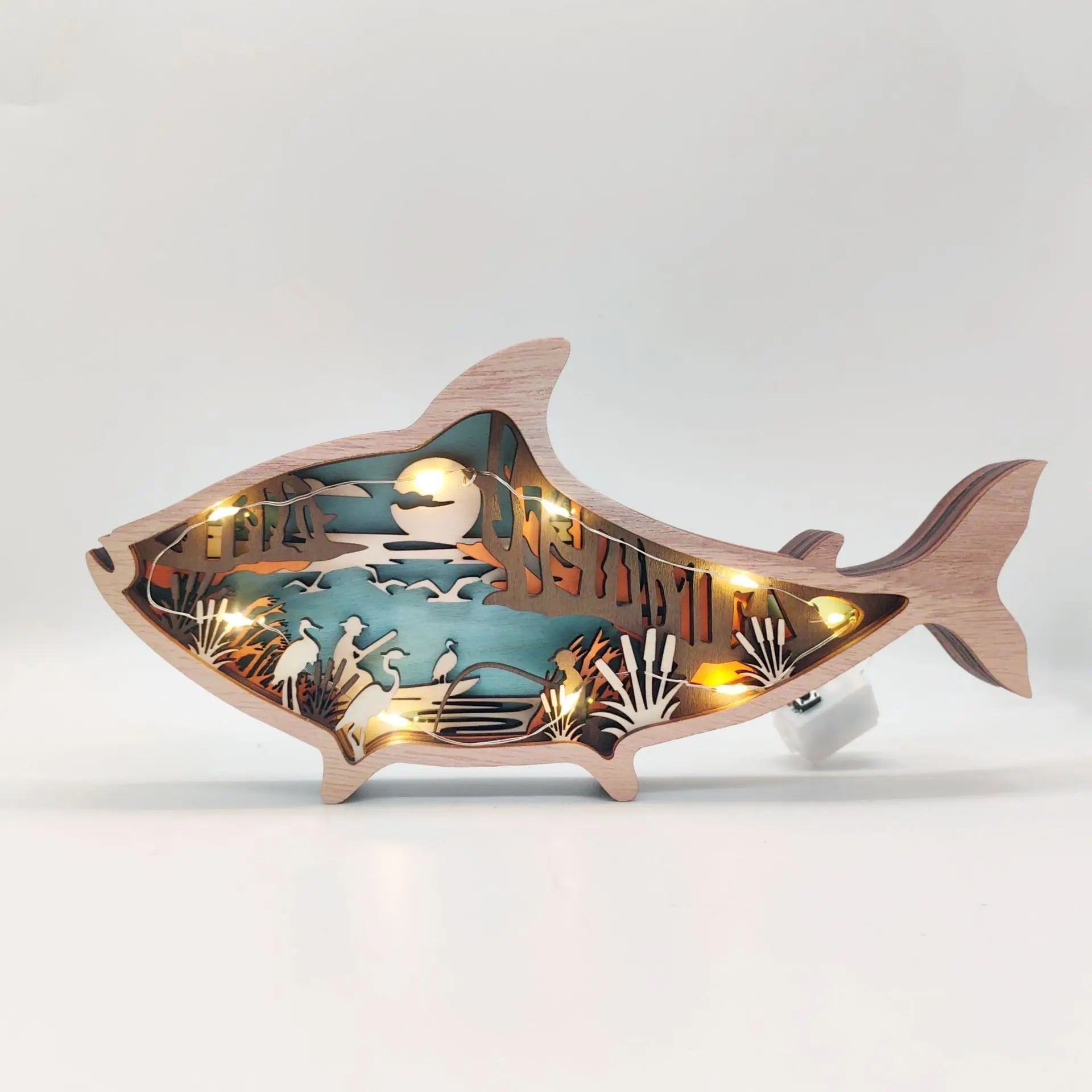 OceanGlow Illuminated Muslingskjell- og fiskedekorasjon - havinspirert kunst