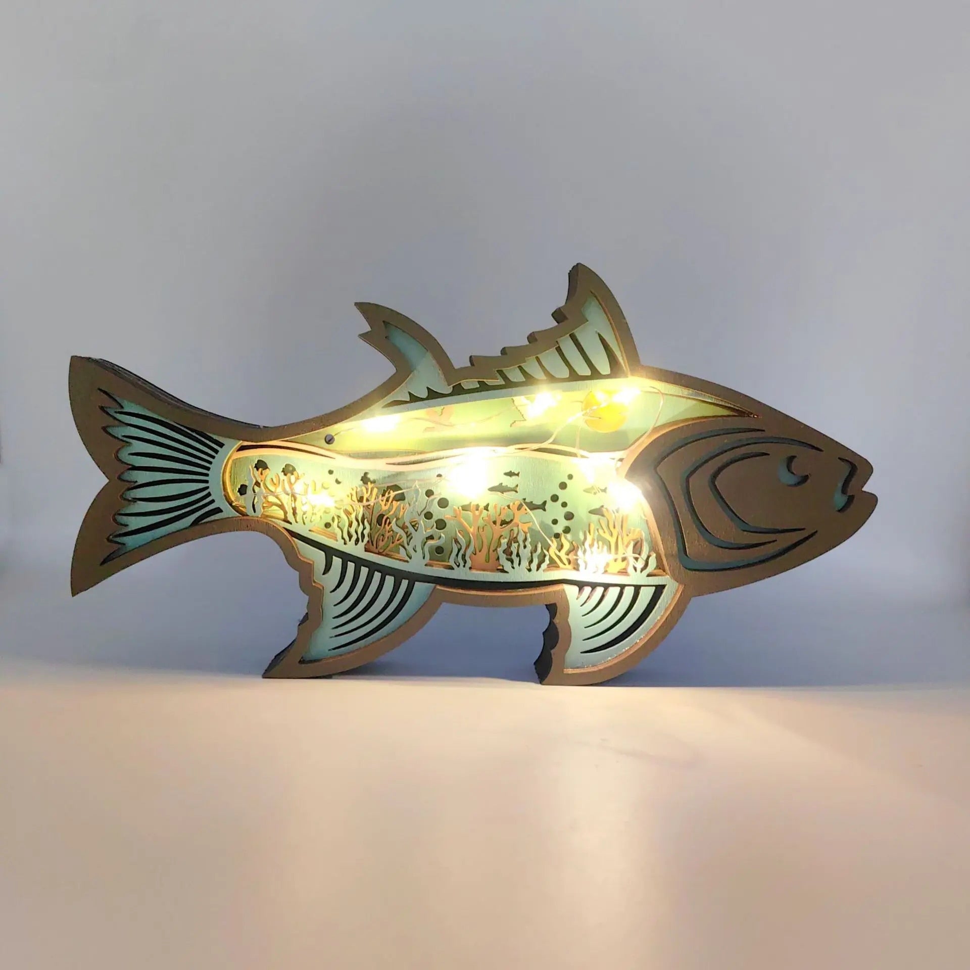 OceanGlow Illuminated Muslingskjell- og fiskedekorasjon - havinspirert kunst