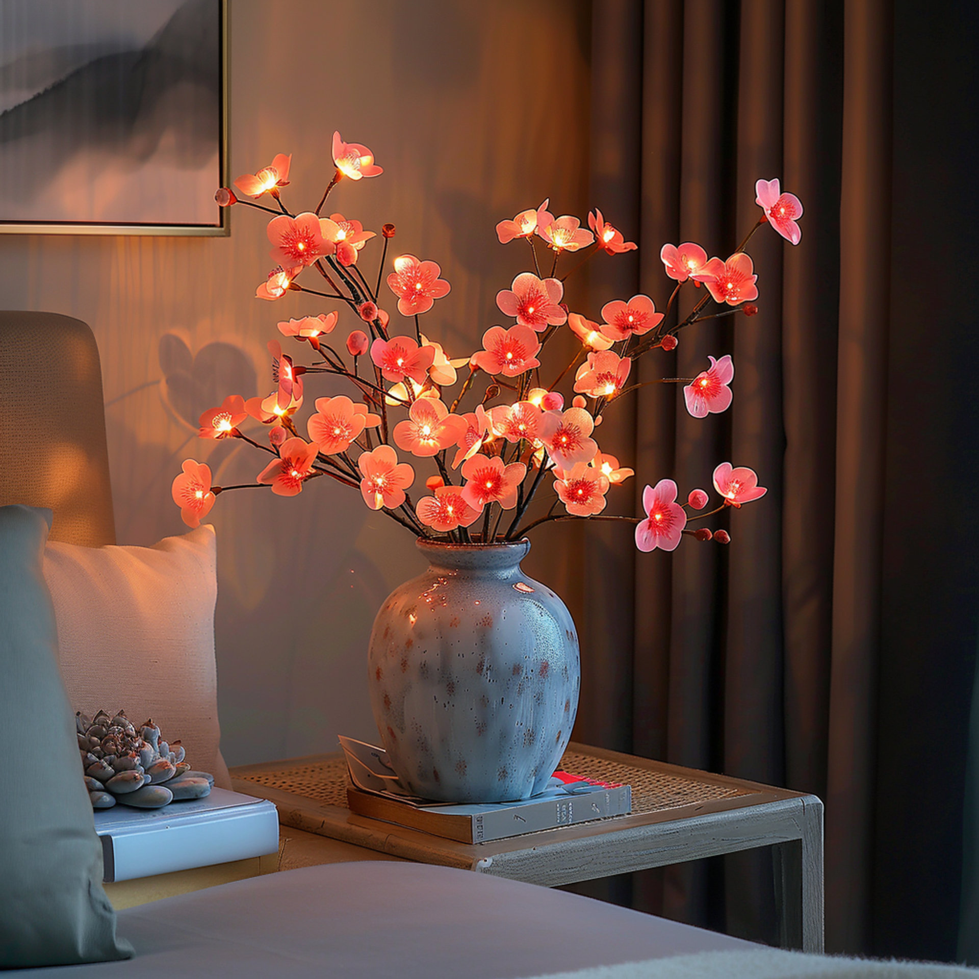 LumiFlor - LED blomsterkrans med realistiske blader og batteridrevne lys