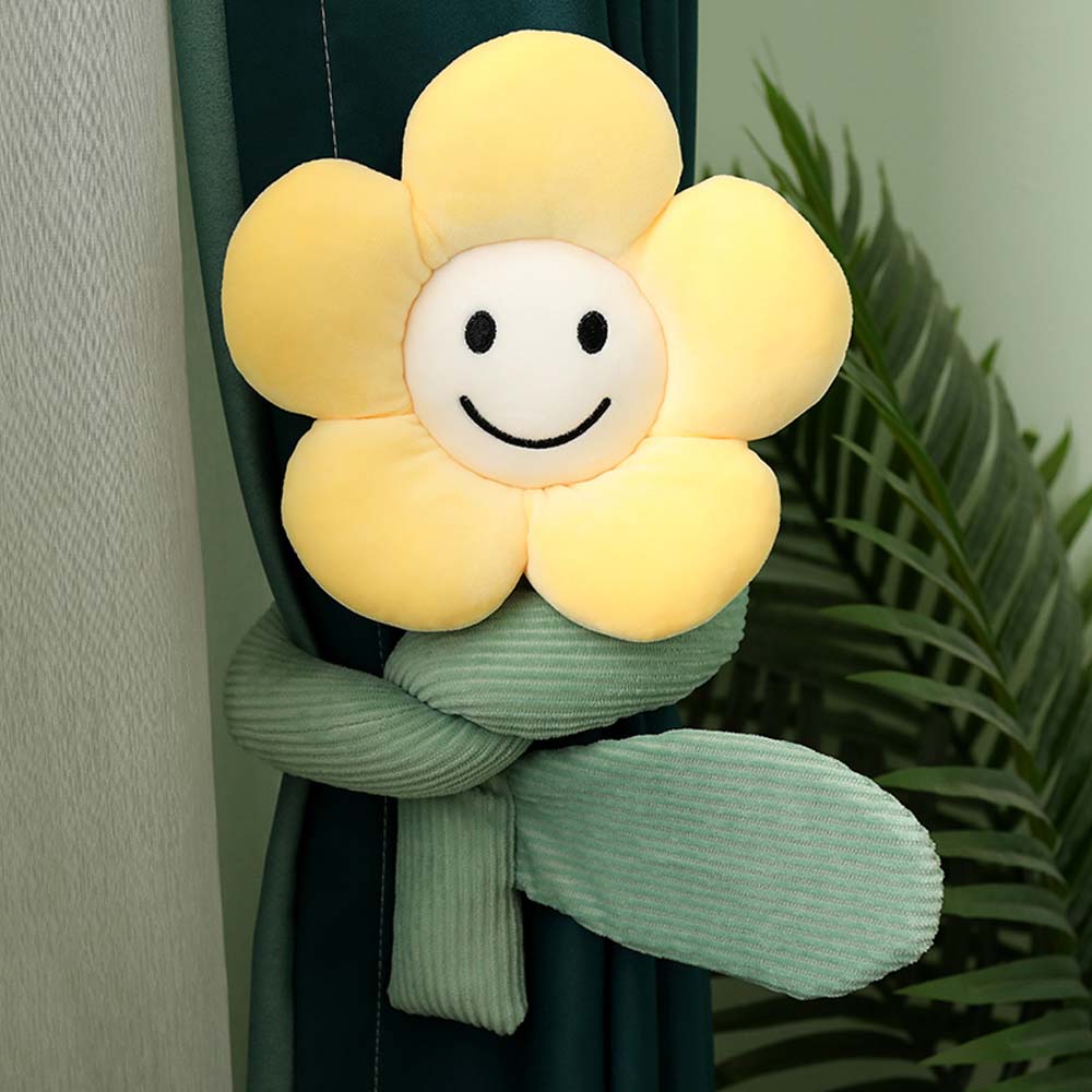 BlossomSmiles - Plysj blomstrete smilefjes som gardinbånd