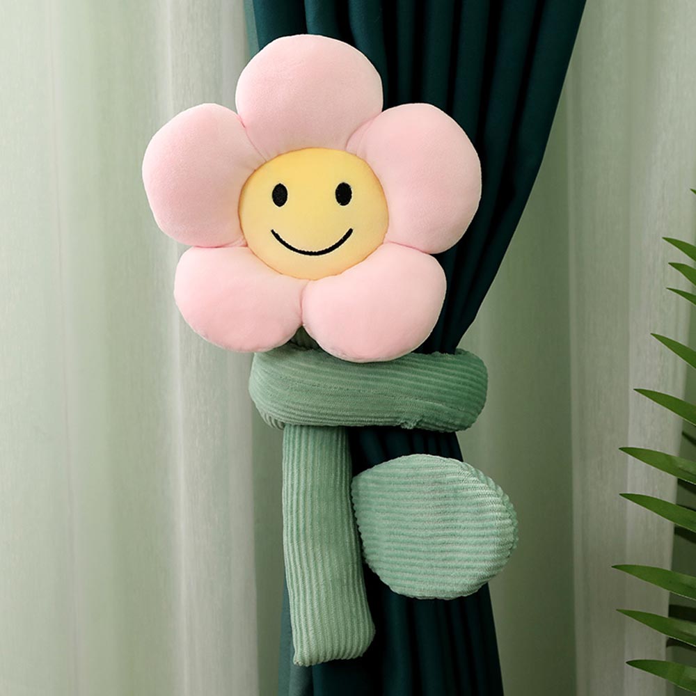 BlossomSmiles - Plysj blomstrete smilefjes som gardinbånd