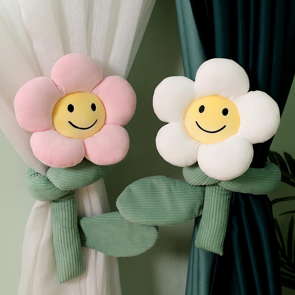 BlossomSmiles - Plysj blomstrete smilefjes som gardinbånd