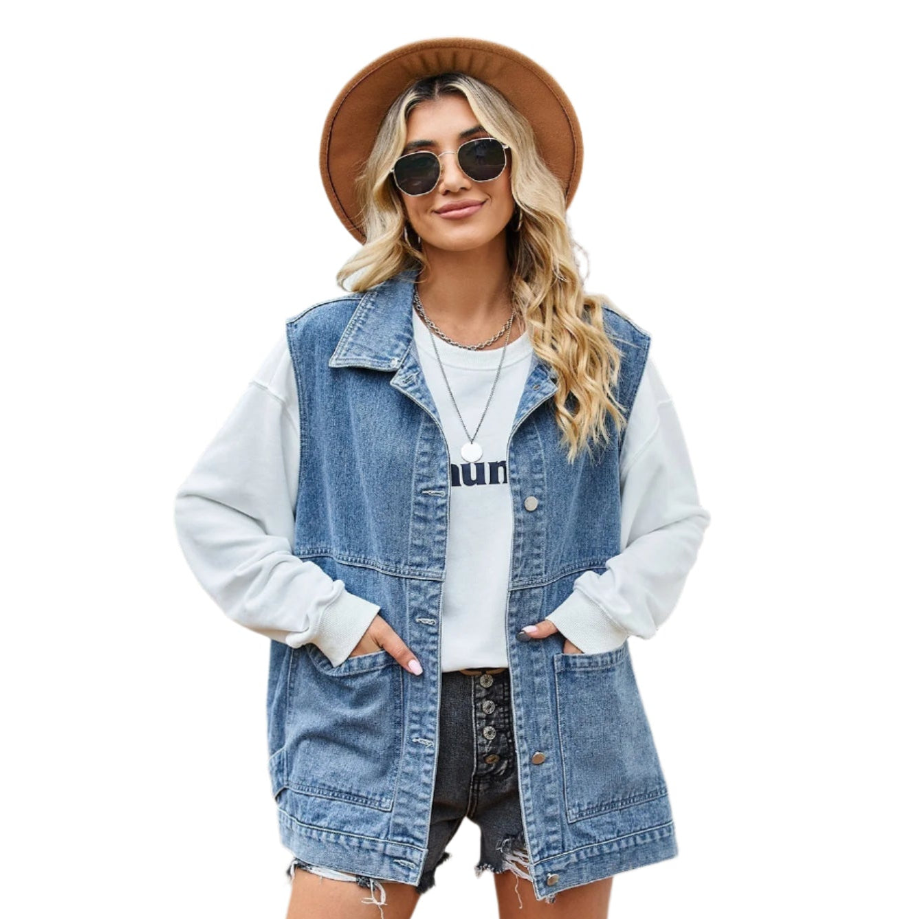 Denim damevest i bomull – Avslappet og trendy vest for kvinner