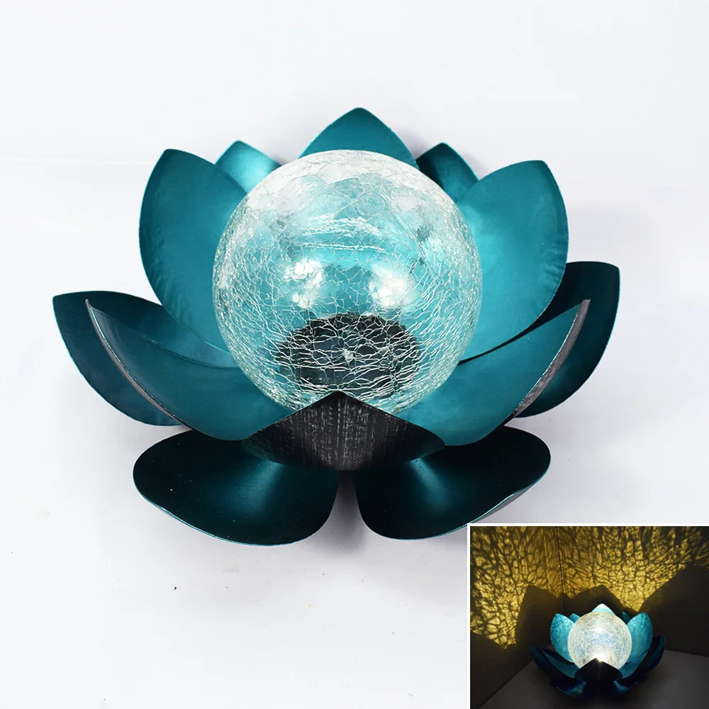 LumaLotus - Solcelledrevet opplyst lotus med knitrende glasssenter