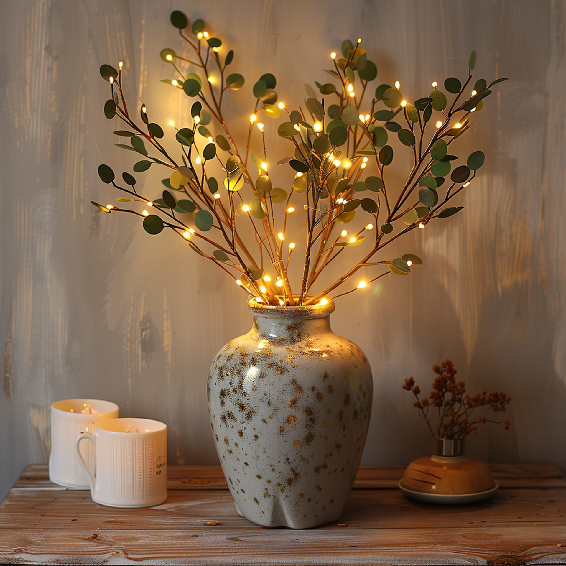 LumiFlor - LED blomsterkrans med realistiske blader og batteridrevne lys