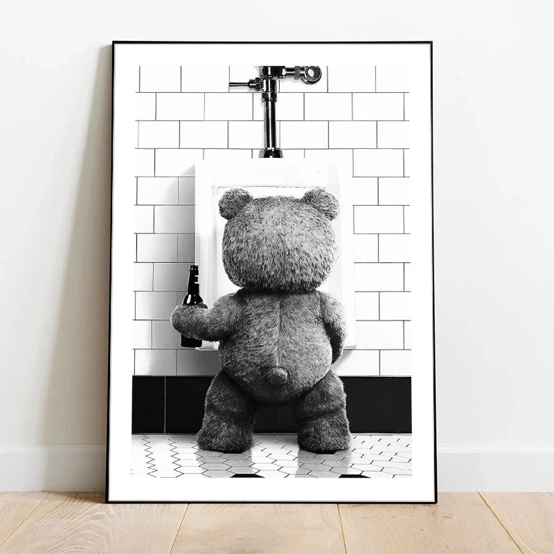 FunBear - Original svart-hvit baderomsplakat