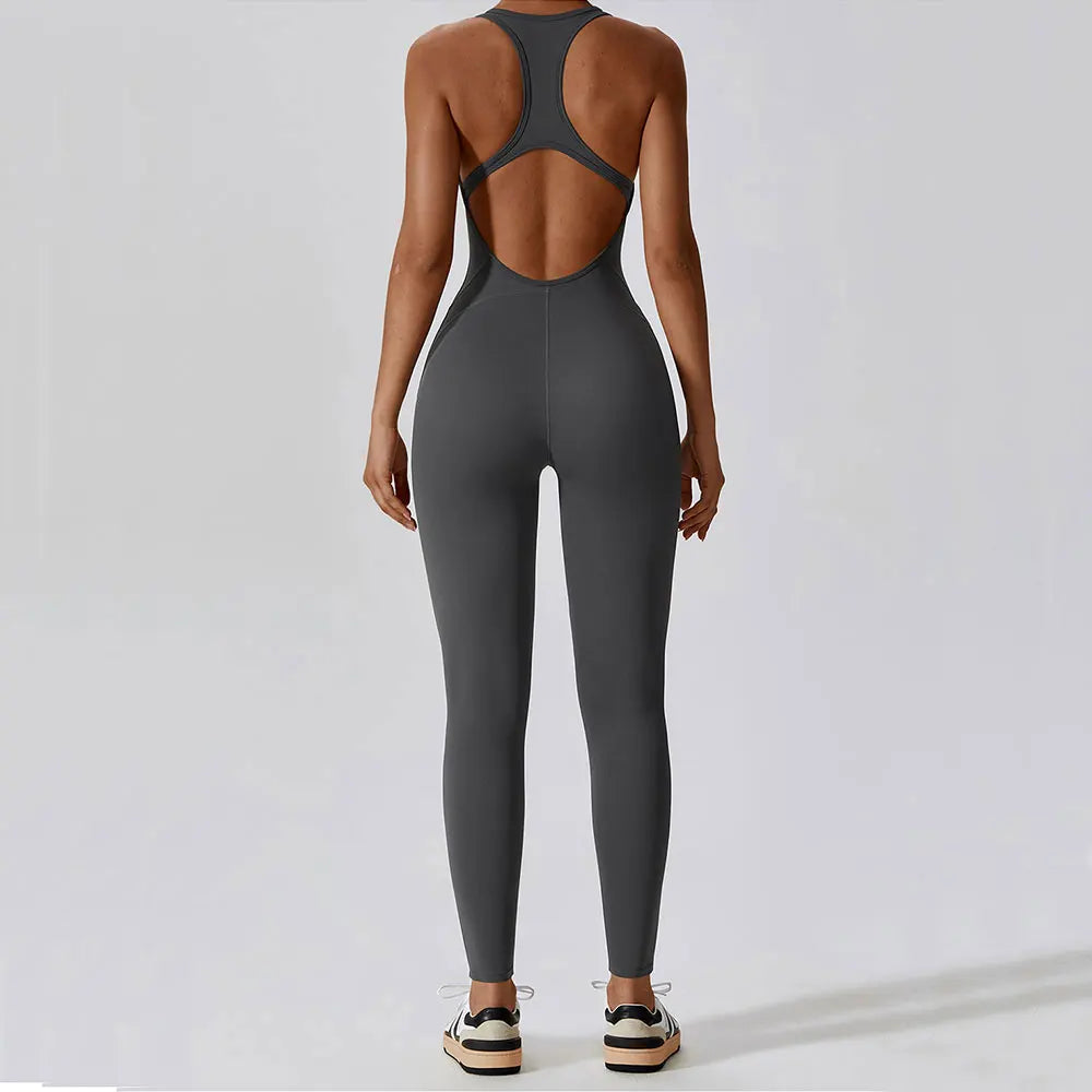 Ensfarget yogajumpsuit for kvinner – ettdelt treningstøy for yoga og pilates