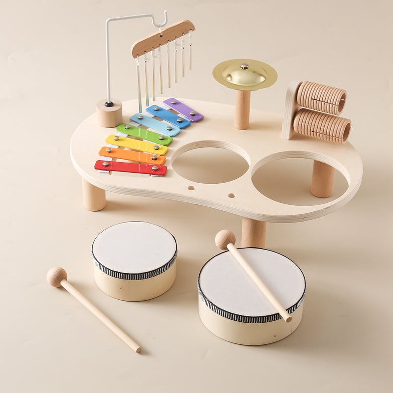 MelodyPlay Notenbord i Tre – Alt-i-ett Pedagogisk Instrument for Småbarn, Med Trommer, Xylofon og Cymbaler