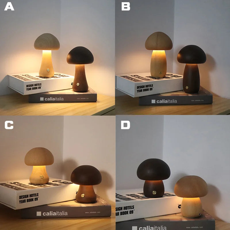 MystiGlow bordlampe med svamp i tre