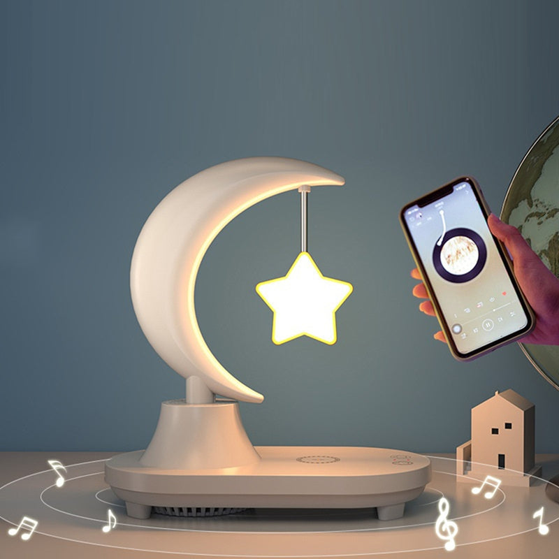 LunaTune - trådløs bordlampe med måneskinn, Bluetooth-høyttaler og ladefunksjon