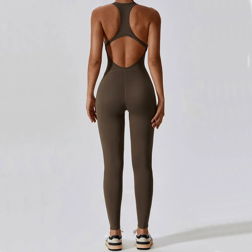 Ensfarget yogajumpsuit for kvinner – ettdelt treningstøy for yoga og pilates
