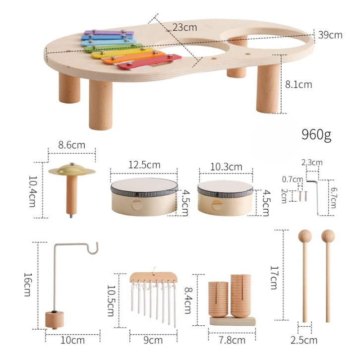 MelodyPlay Notenbord i Tre – Alt-i-ett Pedagogisk Instrument for Småbarn, Med Trommer, Xylofon og Cymbaler