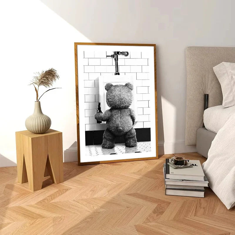 FunBear - Original svart-hvit baderomsplakat