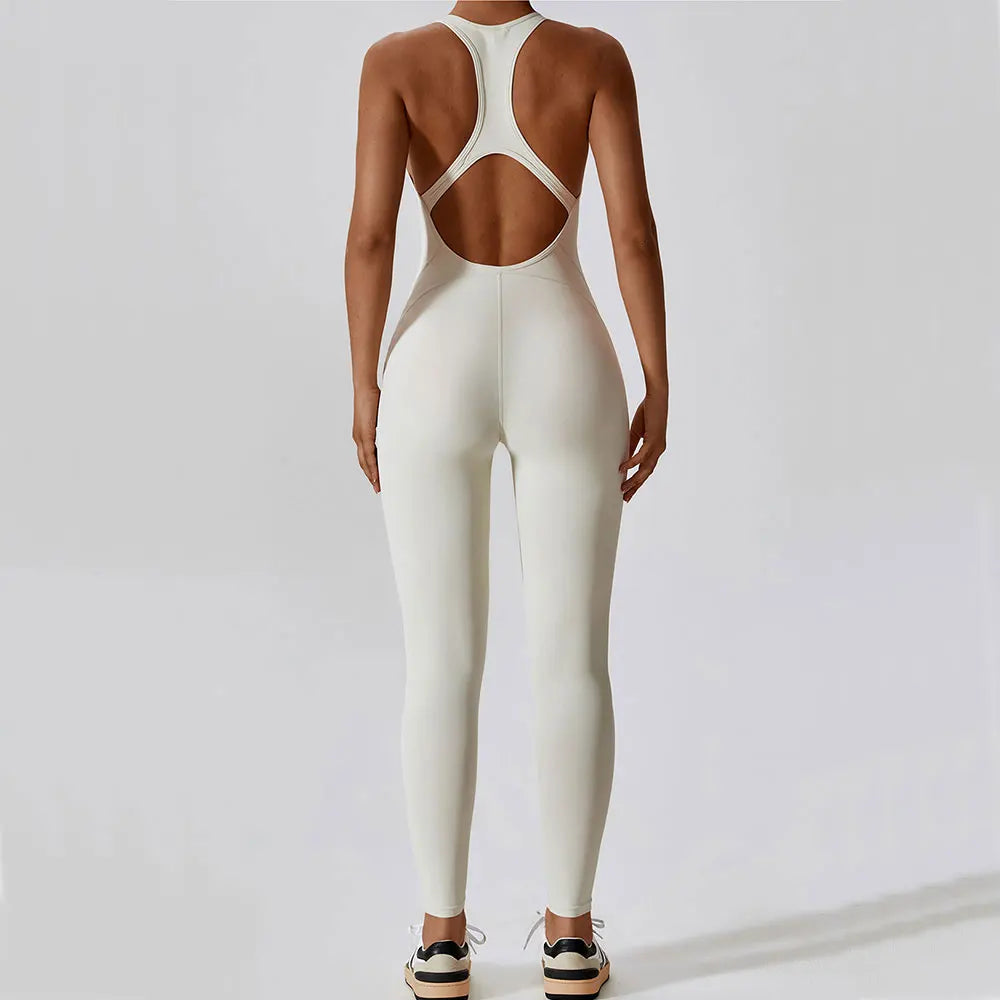 Ensfarget yogajumpsuit for kvinner – ettdelt treningstøy for yoga og pilates