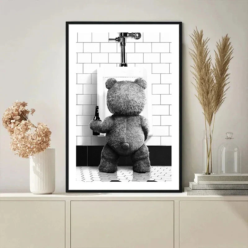 FunBear - Original svart-hvit baderomsplakat