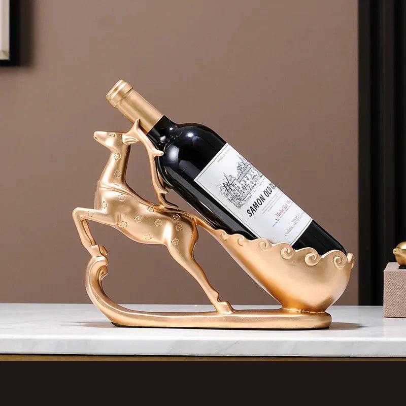 NobleStag Elegant vinflaskeholder med hjort - stilig dekorasjon for bord og hjem