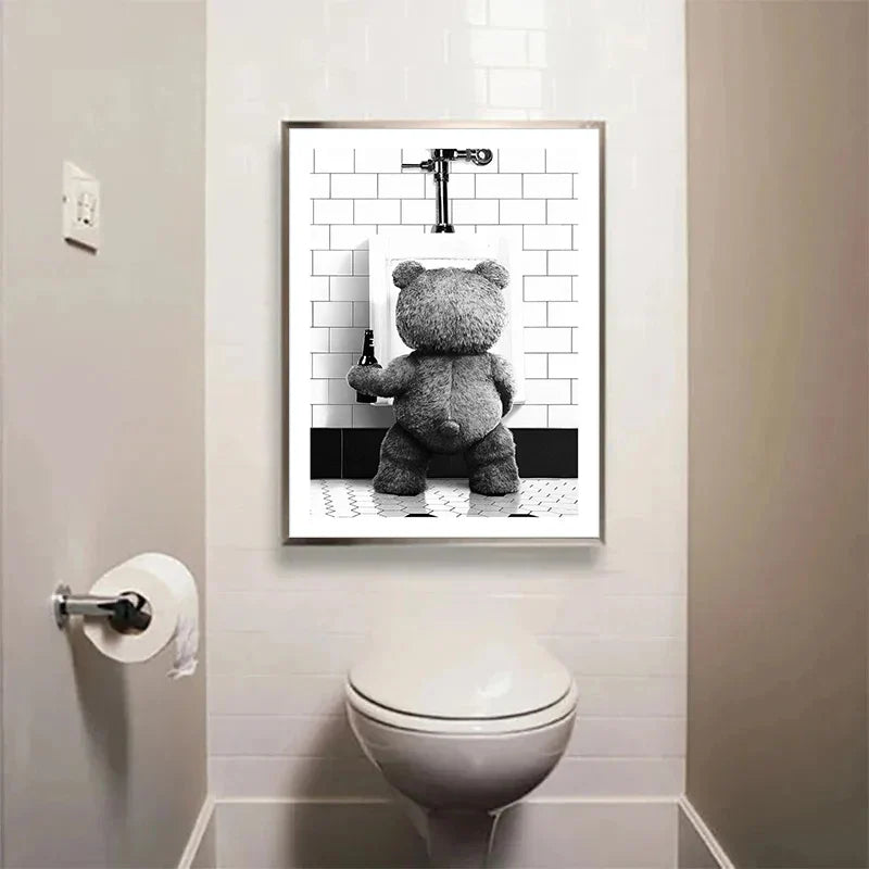FunBear - Original svart-hvit baderomsplakat