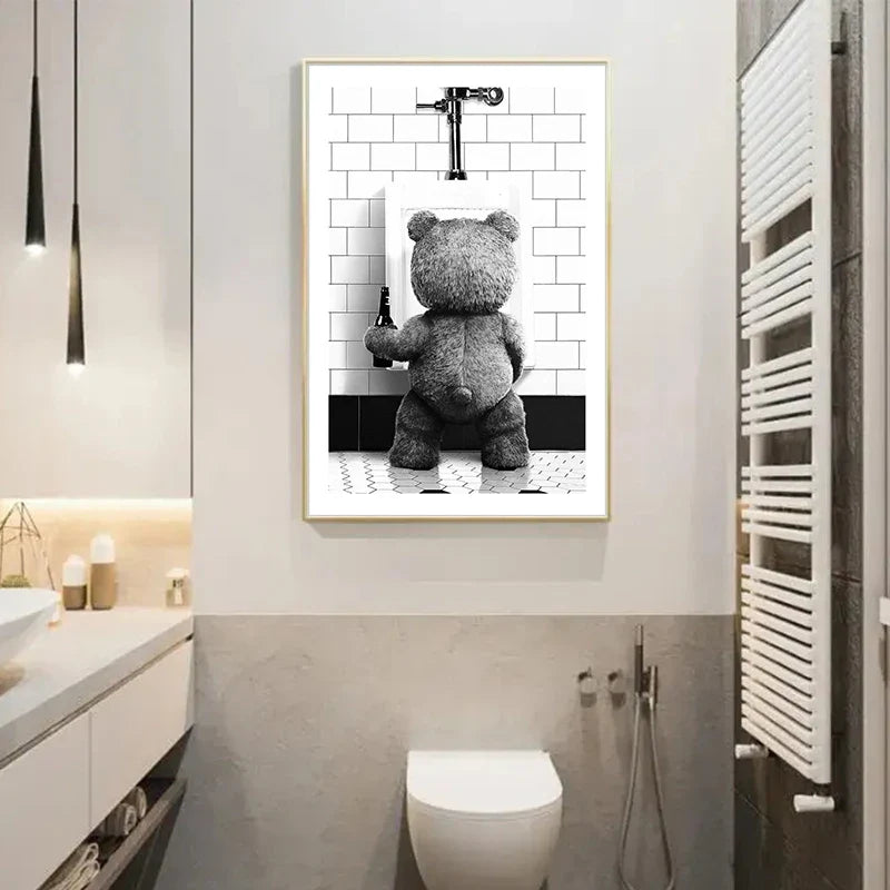 FunBear - Original svart-hvit baderomsplakat