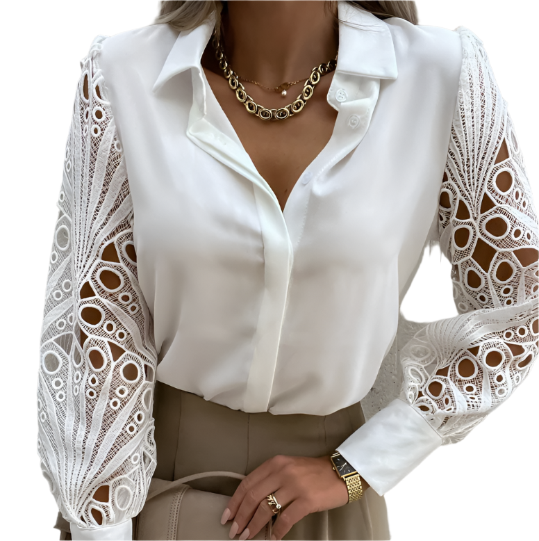 Janicel - Elegant bluse med blondeermer og knapper