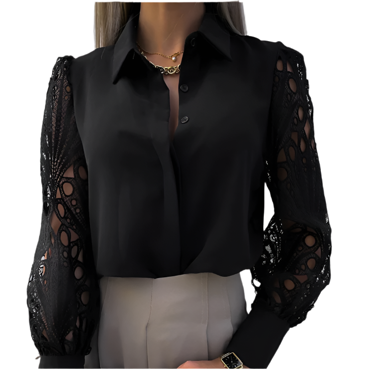 Janicel - Elegant bluse med blondeermer og knapper