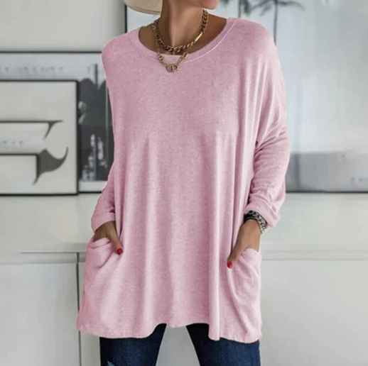 Shaira - Oversize ensfarget langermet bluse med lange ermer