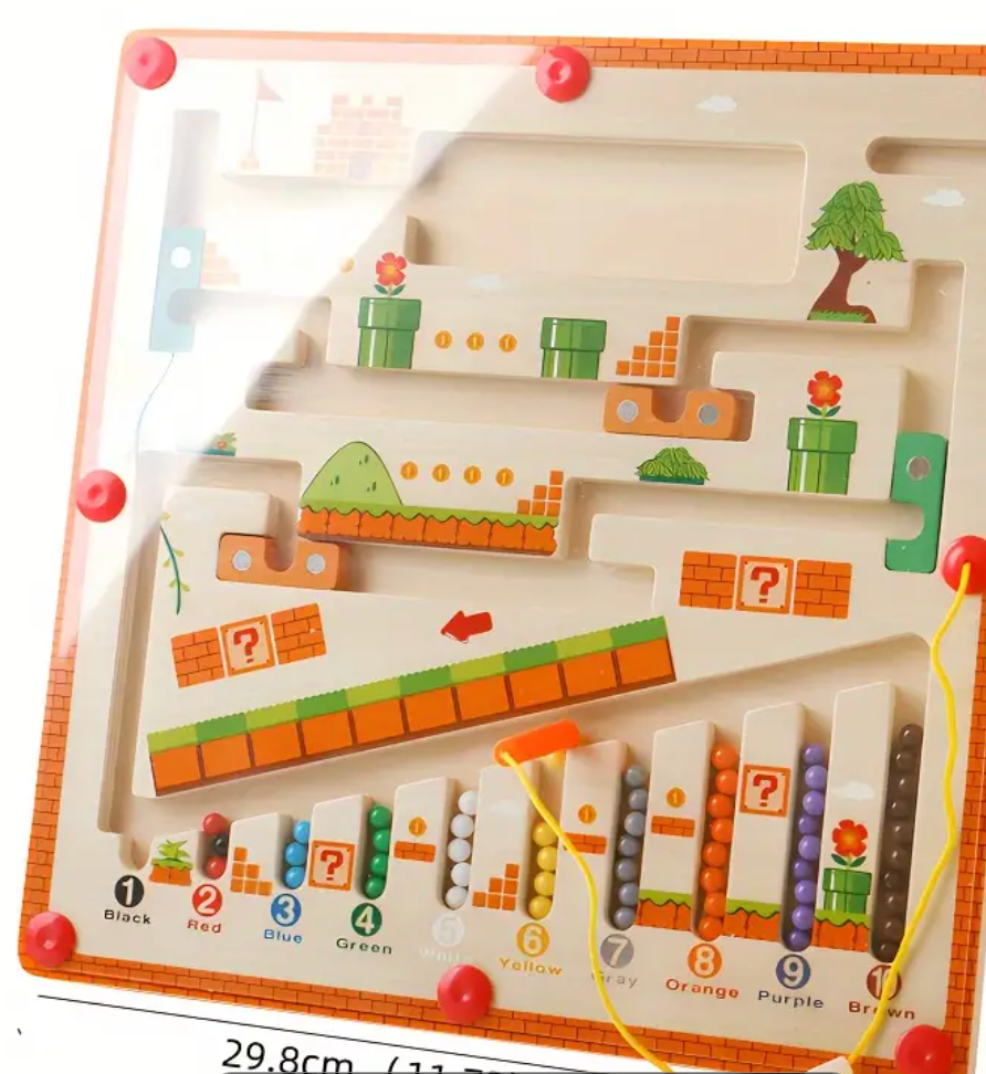 Magnetisk soppsorteringsbrett – Tellepuslespill med penn og perlelabyrint