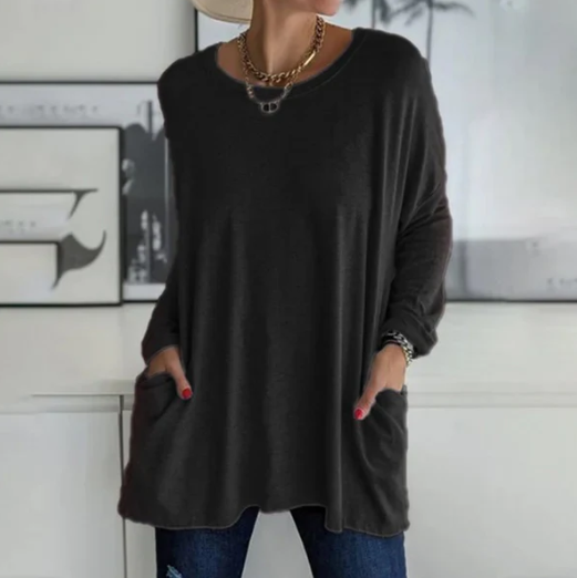 Shaira - Oversize ensfarget langermet bluse med lange ermer