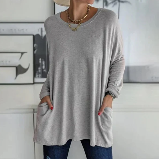 Shaira - Oversize ensfarget langermet bluse med lange ermer