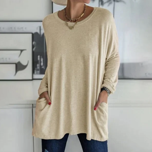 Shaira - Oversize ensfarget langermet bluse med lange ermer