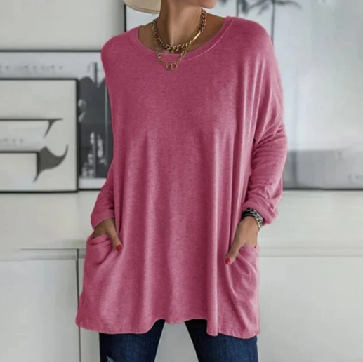 Shaira - Oversize ensfarget langermet bluse med lange ermer