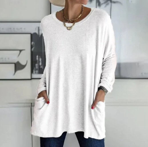 Shaira - Oversize ensfarget langermet bluse med lange ermer