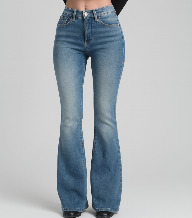 Sarah – Damejeans med høy midje og utsving i stretchdenim i vintage-stil